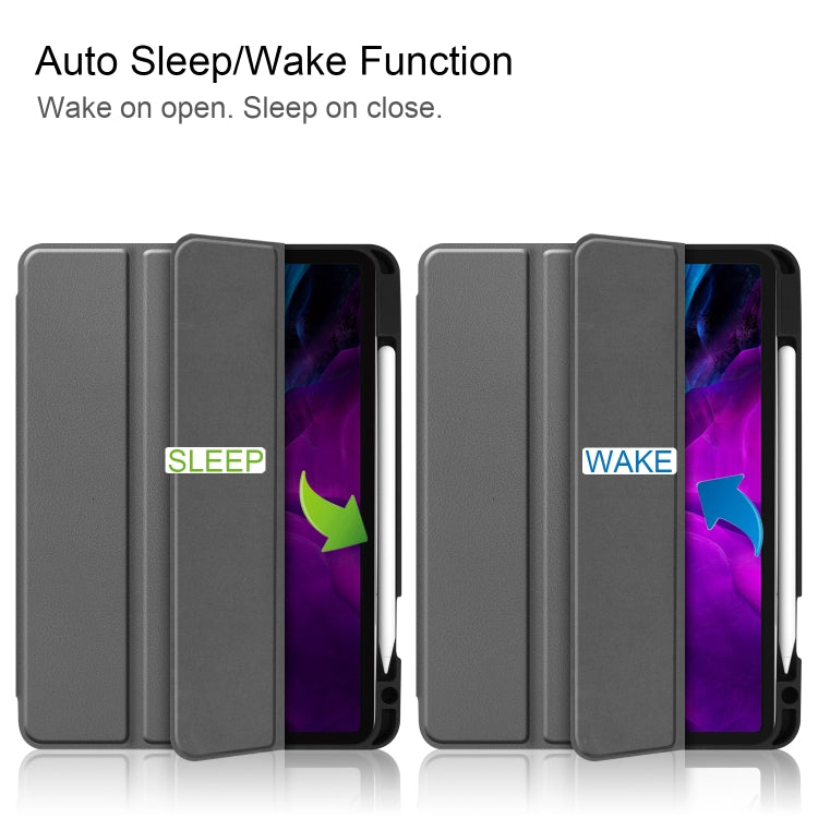 For iPad Pro 12.9 inch 2020 Custer Pattern Pure Color TPU Smart Tablet Holster with Sleep Function & Tri-Fold Bracket & Pen Slot