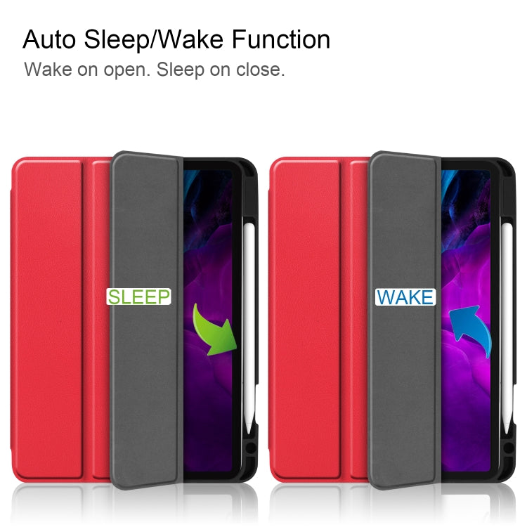 For iPad Pro 12.9 inch 2020 Custer Pattern Pure Color TPU Smart Tablet Holster with Sleep Function & Tri-Fold Bracket & Pen Slot