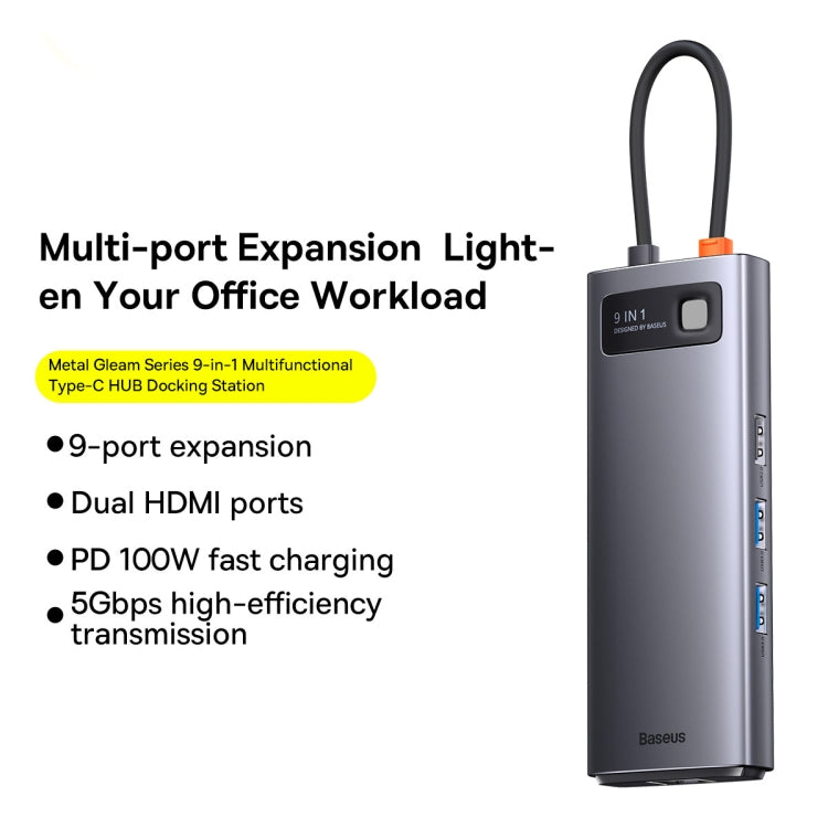 Baseus Metal Gleam Series 9 in 1 Multifunctional USB-C / Type-C HUB Docking Station