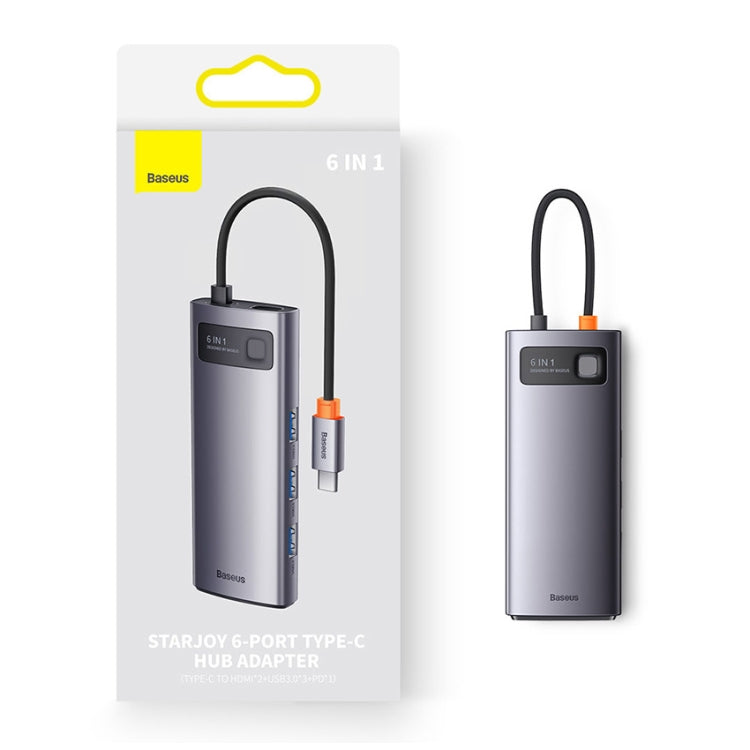 Baseus Metal Gleam Series 6 in 1 Multifunctional USB-C / Type-C HUB Docking Station, Type-C to HDMIx2+USB3.0x3+PDx1