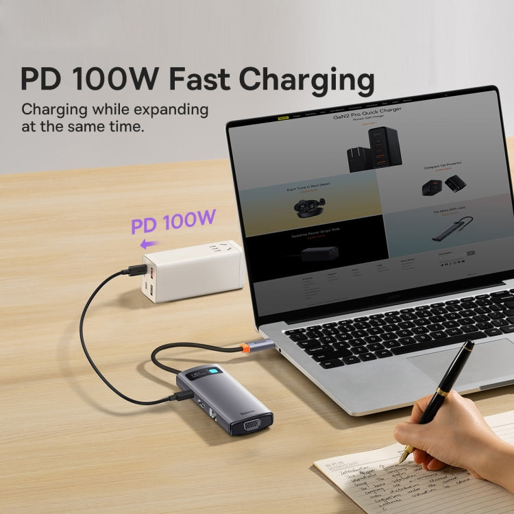 Baseus Metal Gleam Series 7 in 1 Multifunctional USB-C / Type-C HUB Docking Station, Type-C to HDMIx1+USB3.0x3+PDx1+VGAx1+RJ45x1