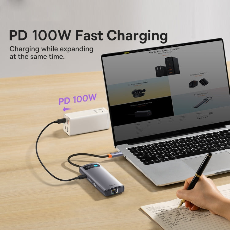 Baseus Metal Gleam Series 7 in 1 Multifunctional USB-C / Type-C HUB Docking Station, Type-C to HDMIx2+USB3.0x3+PDx1+RJ45x1