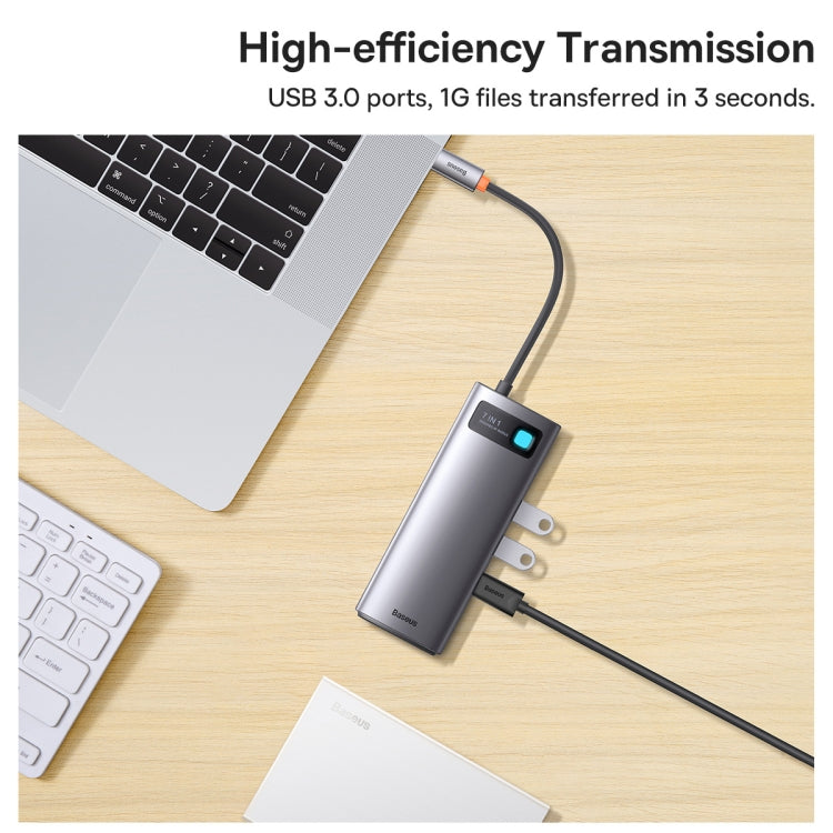 Baseus Metal Gleam Series 7 in 1 Multifunctional USB-C / Type-C HUB Docking Station, Type-C to HDMIx2+USB3.0x3+PDx1+RJ45x1