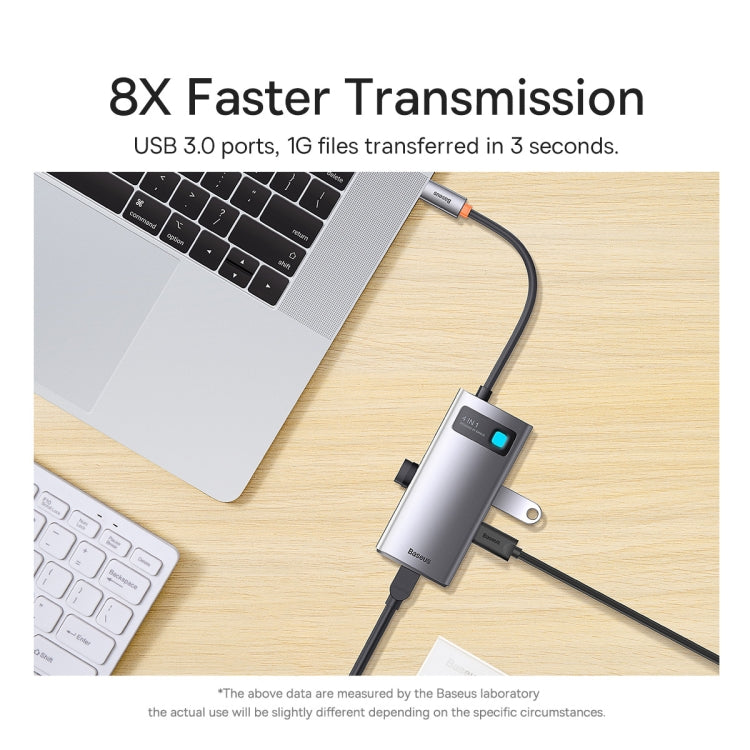 Baseus Metal Gleam Series 4 in 1 Multifunctional USB-C / Type-C HUB Docking Station, Type-C to USB 3.0 x 3 + RJ45 x 1