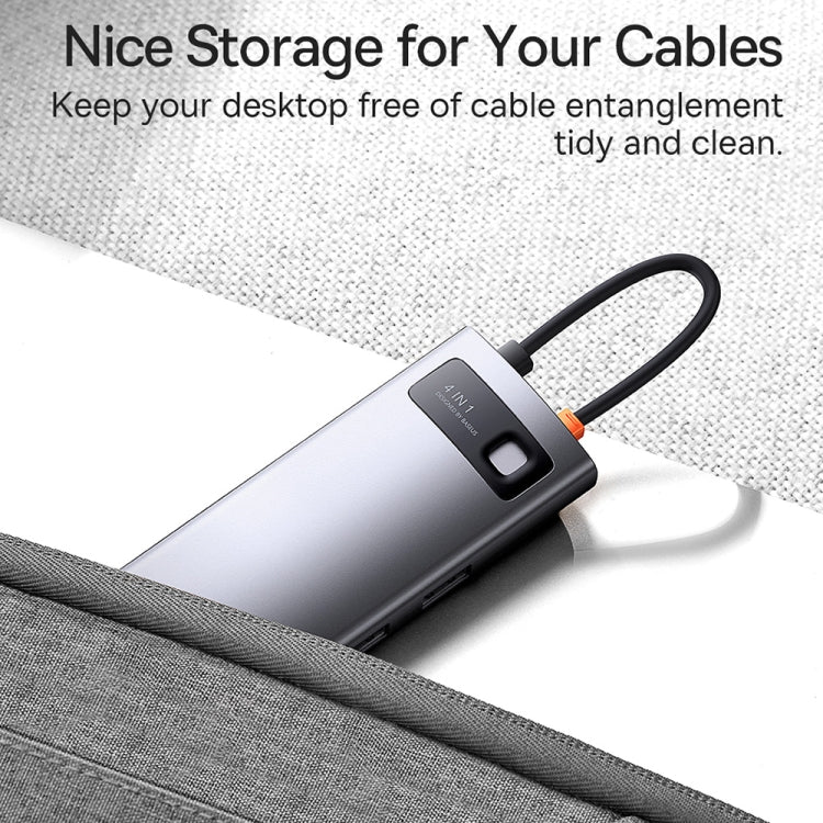 Baseus Metal Gleam Series 4 in 1 Multifunctional USB-C / Type-C HUB Docking Station, Type-C to USB 3.0 x 3 + RJ45 x 1