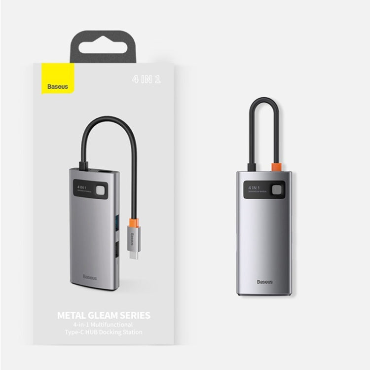 Baseus Metal Gleam Series 4 in 1 Multifunctional USB-C / Type-C HUB Docking Station, Type-C to USB 3.0 x 3 + RJ45 x 1