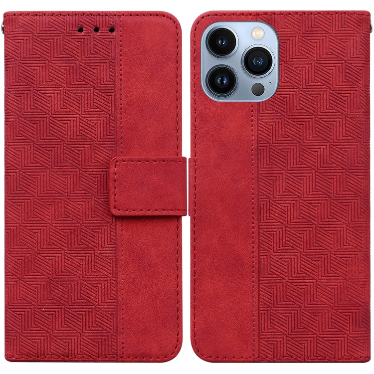 For iPhone 14 Pro Max Geometric Embossed Leather Phone Case
