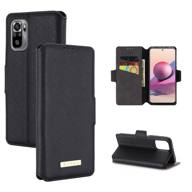 For Xiaomi Redmi Note 10 4G / 10S India MUXMA MX115 Cross Texture Oil Edge Flip Leather Phone Case