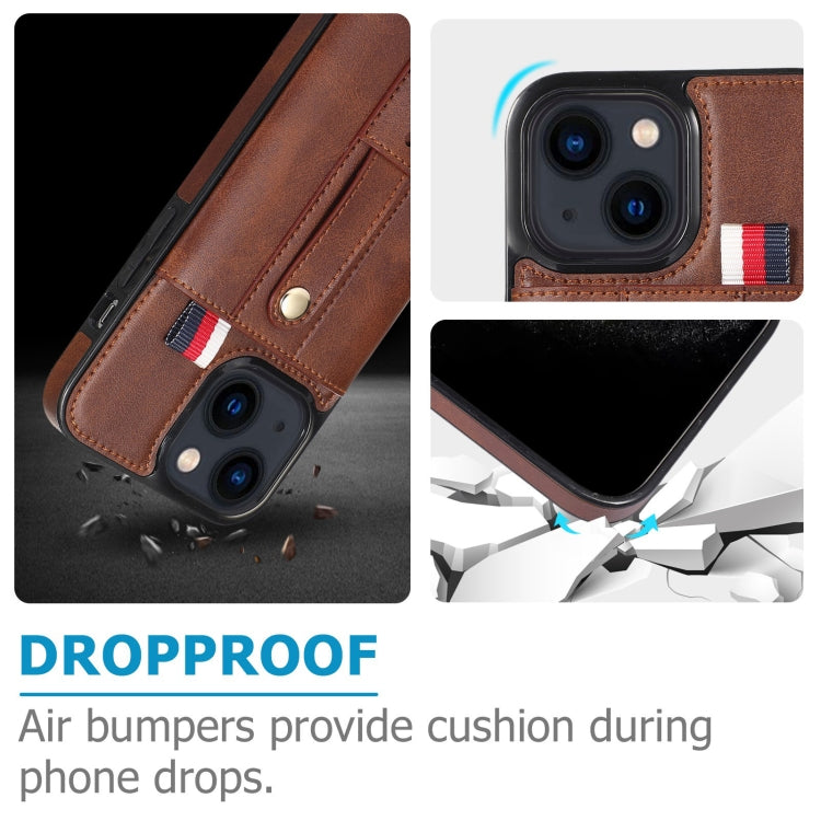 For iPhone 13 mini Wristband Kickstand Wallet Leather Phone Case