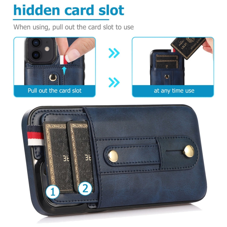 For iPhone 13 mini Wristband Kickstand Wallet Leather Phone Case