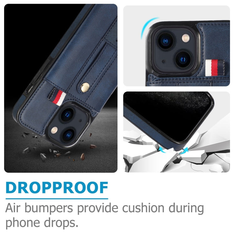 For iPhone 13 Wristband Kickstand Wallet Leather Phone Case