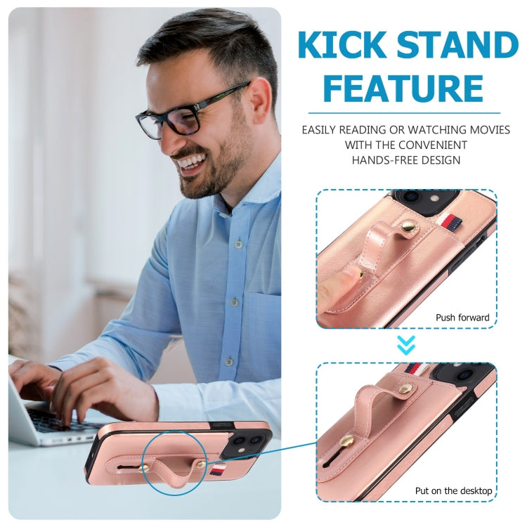 For iPhone 13 Wristband Kickstand Wallet Leather Phone Case