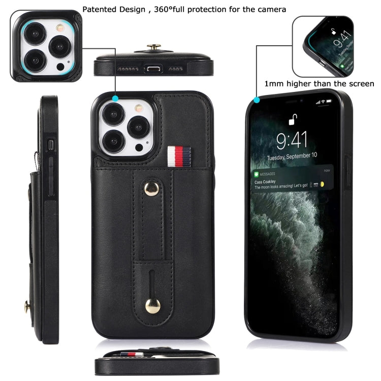 For iPhone 11 Pro Max Wristband Kickstand Wallet Leather Phone Case