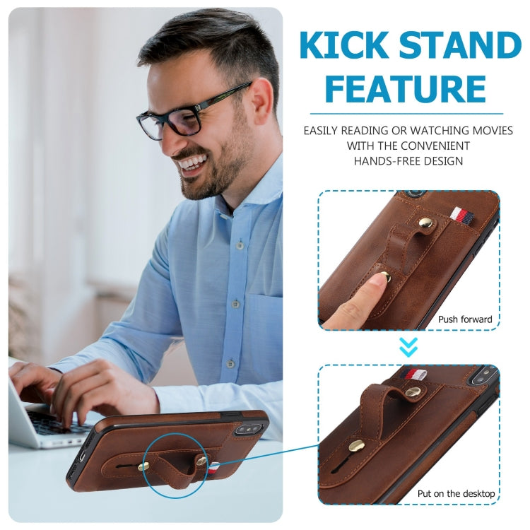 For iPhone X / XS Wristband Kickstand Wallet Leather Phone Case