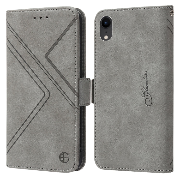 For iPhone XR RFID Geometric Line Flip Leather Phone Case