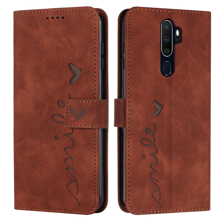 For Oppo A9 2020 Skin Feel Heart Pattern Leather Phone Case