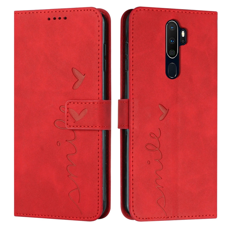 For Oppo A9 2020 Skin Feel Heart Pattern Leather Phone Case