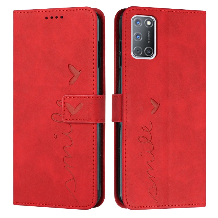 For OPPO A52/A72/A92 Skin Feel Heart Pattern Leather Phone Case