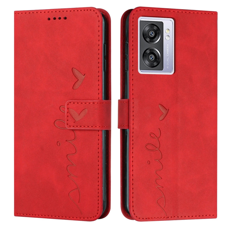 For OPPO A57 Skin Feel Heart Pattern Leather Phone Case