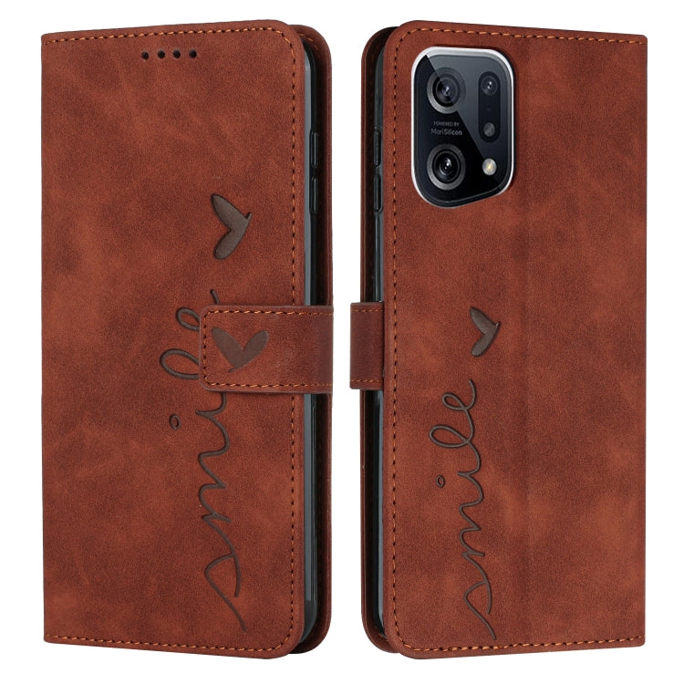 For OPPO Find X5 Pro Skin Feel Heart Pattern Leather Phone Case