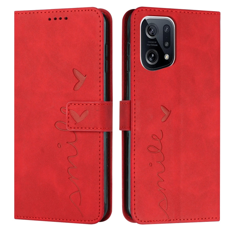 For OPPO Find X5 Pro Skin Feel Heart Pattern Leather Phone Case