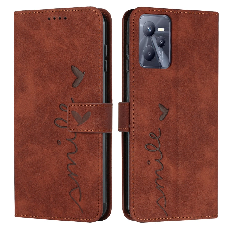 For OPPO Realme C35 Skin Feel Heart Pattern Leather Phone Case
