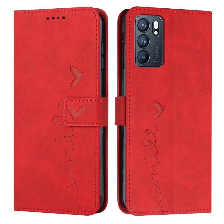 For OPPO Reno6 5G Skin Feel Heart Pattern Leather Phone Case