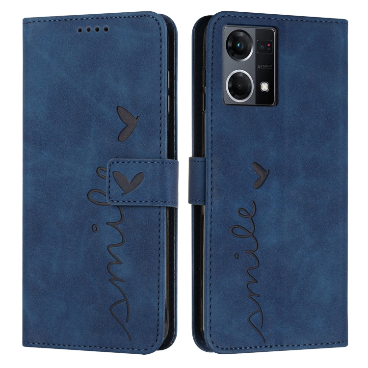 For OPPO Reno7 4G Skin Feel Heart Pattern Leather Phone Case