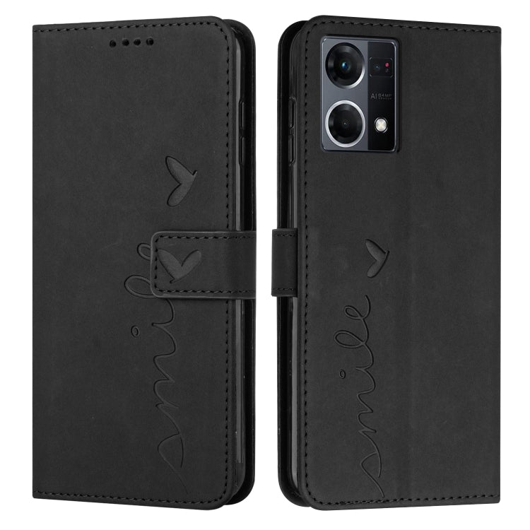 For OPPO Reno7 4G Skin Feel Heart Pattern Leather Phone Case