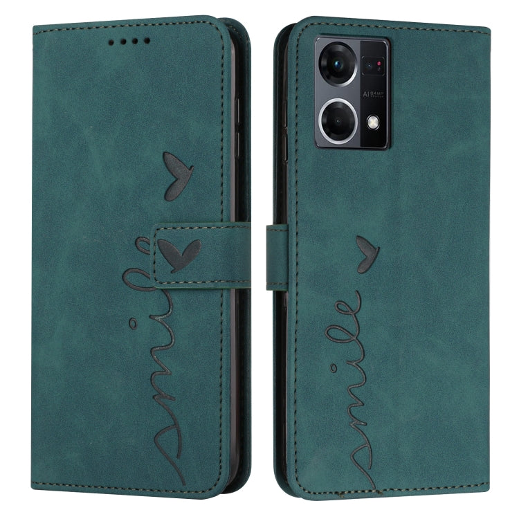 For OPPO Reno7 4G Skin Feel Heart Pattern Leather Phone Case