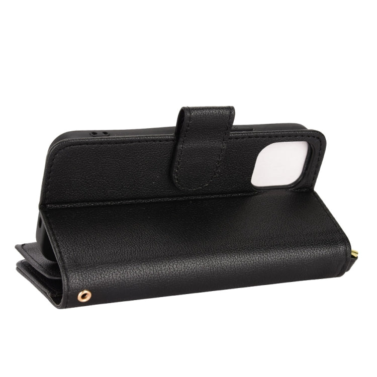 For iPhone 12 mini Litchi Texture Zipper Leather Phone Case