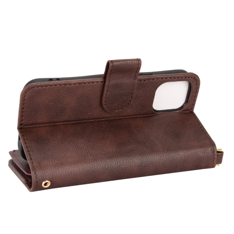 For iPhone 12 mini Litchi Texture Zipper Leather Phone Case