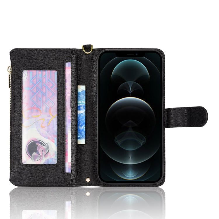 For iPhone 12 / 12 Pro Litchi Texture Zipper Leather Phone Case