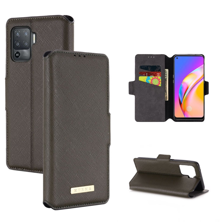 For OPPO F19 Pro / A94 MUXMA MX115 Cross Texture Oil Edge Flip Leather Phone Case