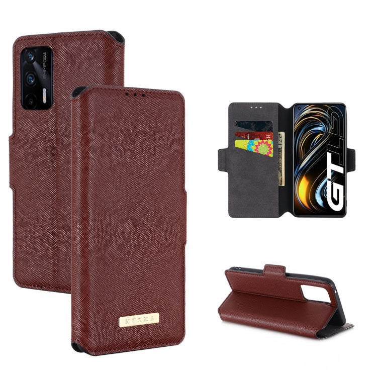 For OPPO Realme GT 5G MUXMA MX115 Cross Texture Oil Edge Flip Leather Phone Case