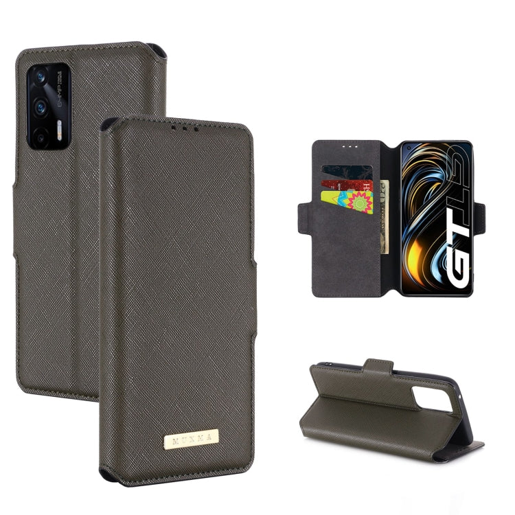 For OPPO Realme GT 5G MUXMA MX115 Cross Texture Oil Edge Flip Leather Phone Case