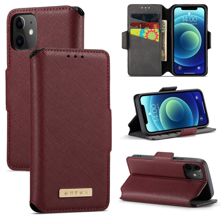 For iPhone 12 MUXMA MX115 Cross Texture Oil Edge Flip Leather Phone Case
