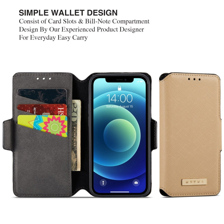 For iPhone 12 MUXMA MX115 Cross Texture Oil Edge Flip Leather Phone Case