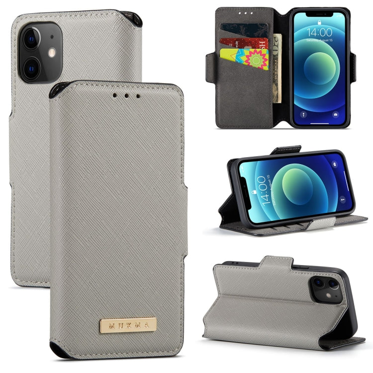 For iPhone 12 MUXMA MX115 Cross Texture Oil Edge Flip Leather Phone Case