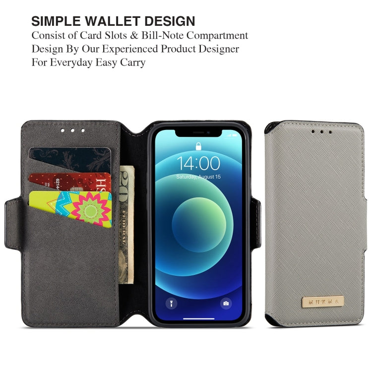 For iPhone 12 MUXMA MX115 Cross Texture Oil Edge Flip Leather Phone Case