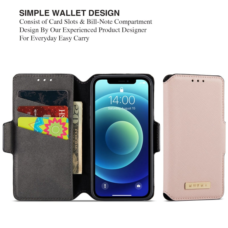 For iPhone 12 MUXMA MX115 Cross Texture Oil Edge Flip Leather Phone Case