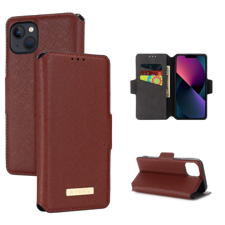 For iPhone 13 MUXMA MX115 Cross Texture Oil Edge Flip Leather Phone Case