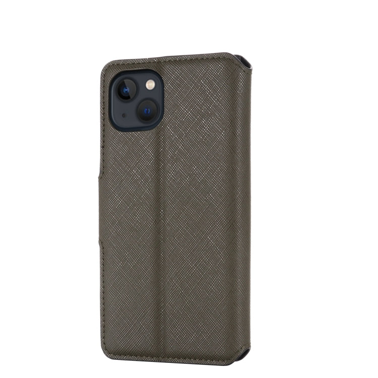 For iPhone 13 MUXMA MX115 Cross Texture Oil Edge Flip Leather Phone Case