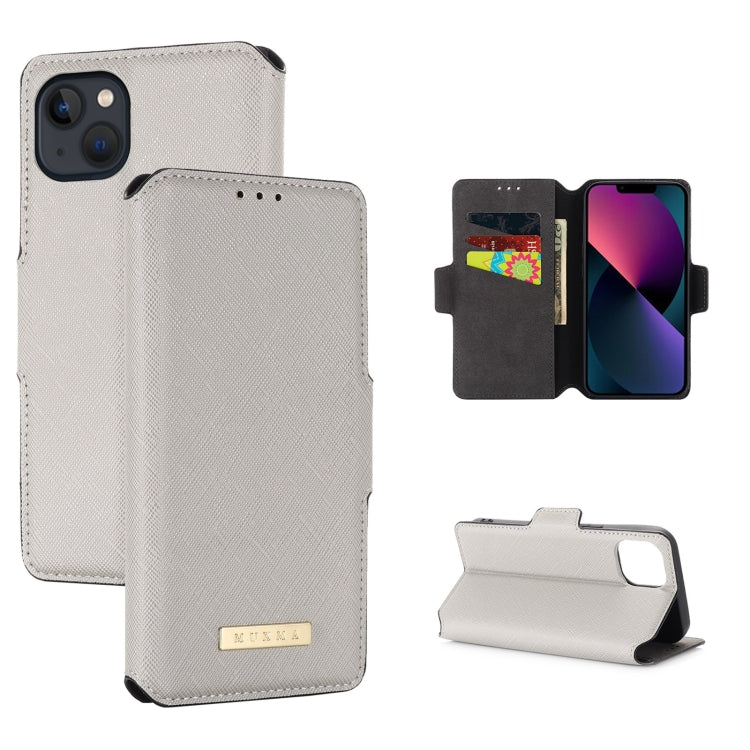 For iPhone 13 MUXMA MX115 Cross Texture Oil Edge Flip Leather Phone Case