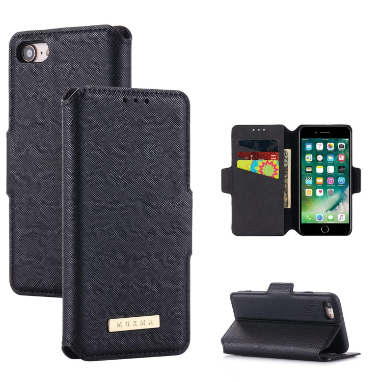 For iPhone SE 2022 / SE 2020 / 8 / 7 MUXMA MX115 Cross Texture Oil Edge Flip Leather Phone Case