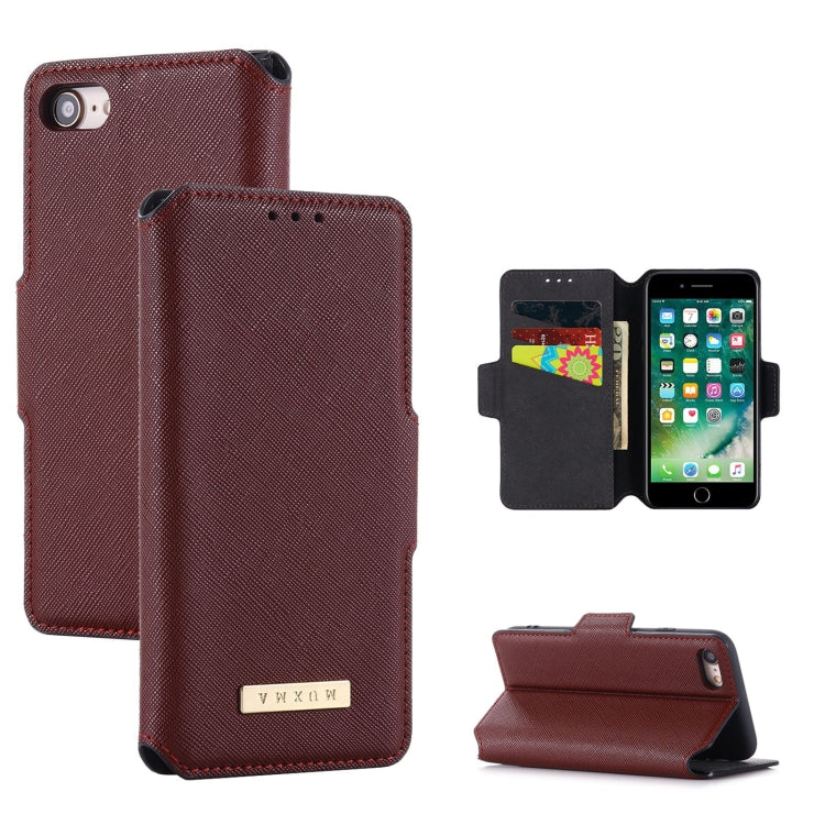 For iPhone SE 2022 / SE 2020 / 8 / 7 MUXMA MX115 Cross Texture Oil Edge Flip Leather Phone Case