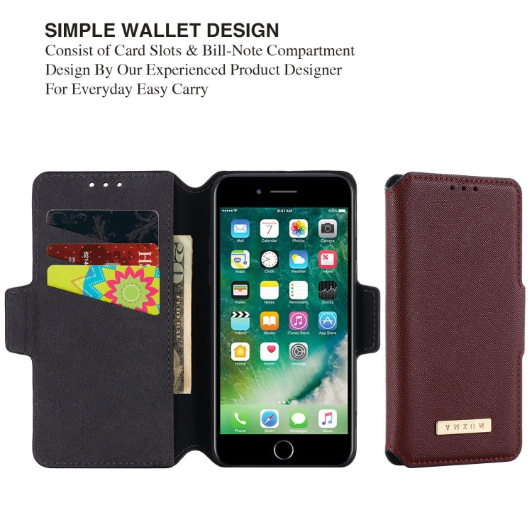 For iPhone SE 2022 / SE 2020 / 8 / 7 MUXMA MX115 Cross Texture Oil Edge Flip Leather Phone Case