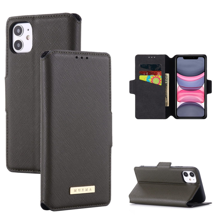 For iPhone 11 MUXMA MX115 Cross Texture Oil Edge Flip Leather Phone Case