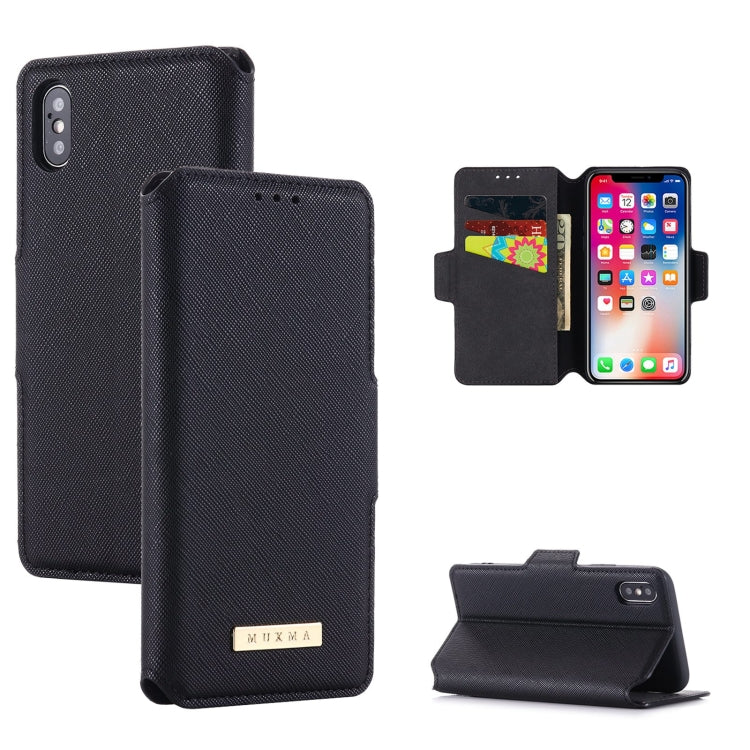 For iPhone X / XS MUXMA MX115 Cross Texture Oil Edge Flip Leather Phone Case