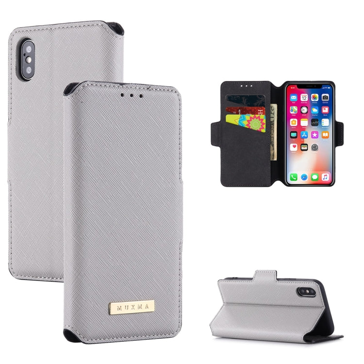 For iPhone X / XS MUXMA MX115 Cross Texture Oil Edge Flip Leather Phone Case